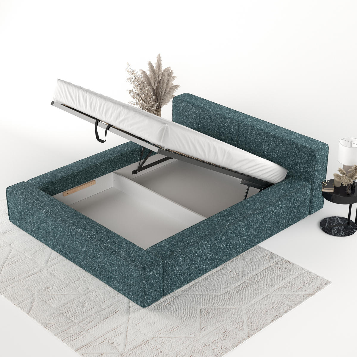 POLSTERBETT Casto mit Stauraum 180/200 cm Grün im Blur Stoff - Schwarz/Naturfarben, Holz/Holzwerkstoff (180/200cm) - AltaBeds