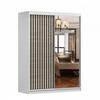 SCHIEBETÜRENSCHRANK - LABI S1 (Weiß + Sonoma) - Weiß, Holzwerkstoff/Metall (150/200/61cm) - Möblo