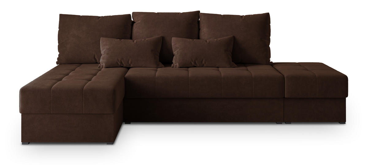 ROHOVÁ SEDAČKA NORVI hnědá - šedá/hnědá, dřevo/textil (251/143cm) - MASSENO