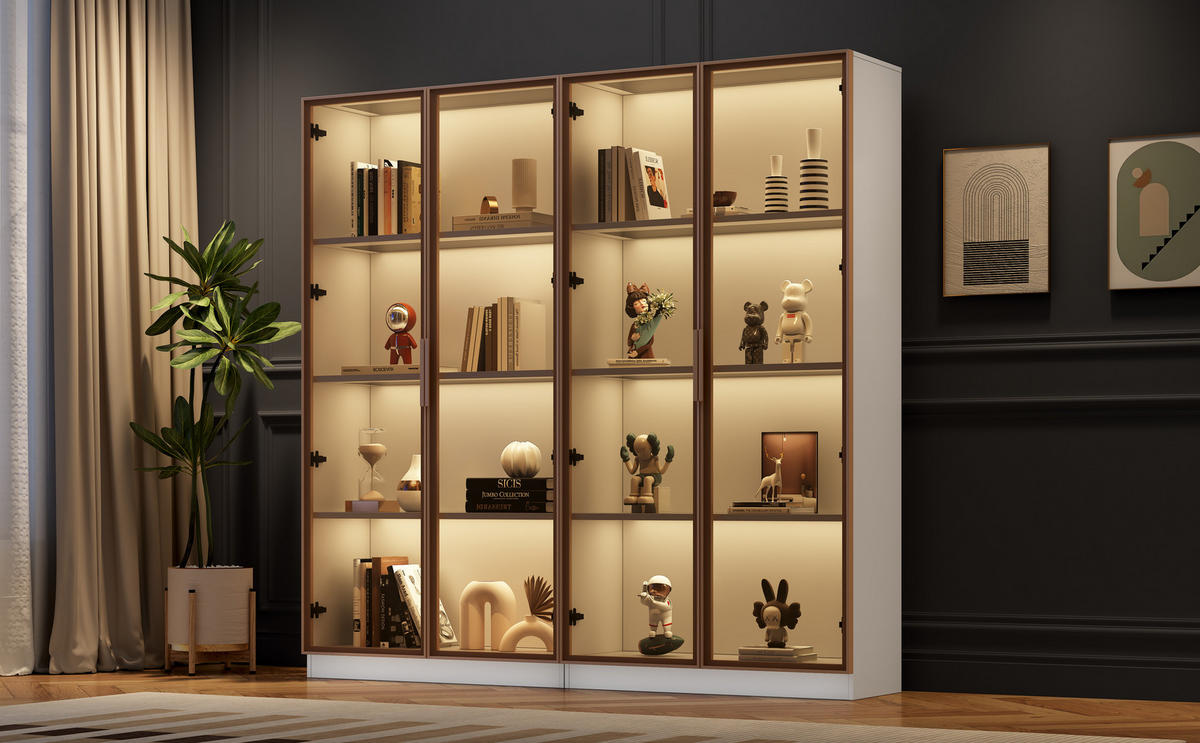 GLASVITRINE Weiß 160/40/160 cm 2er-Set - Weiß, Holzwerkstoff (160/160/40cm) - PANGIVO