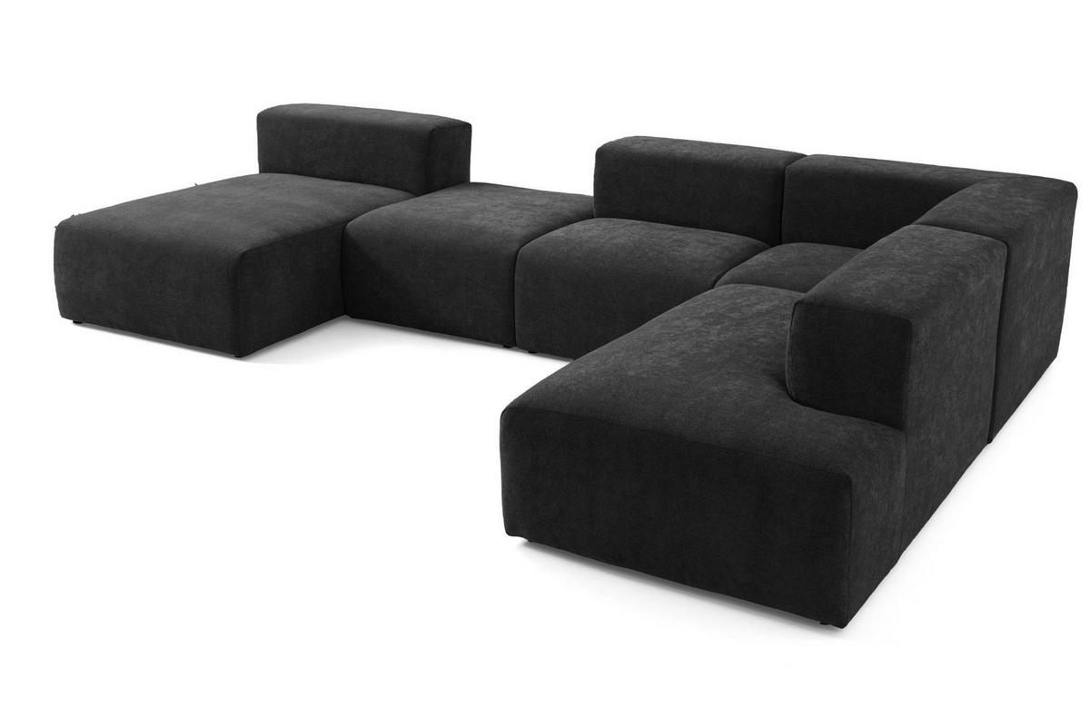 5-SITZER modulares Wohnlandschaft U XXL HEAVEN SET 6 Rechts, Breite 375 cm Webstoff Schwarz - Schwarz, Holz/Kunststoff (245/73/375cm) - Muffo