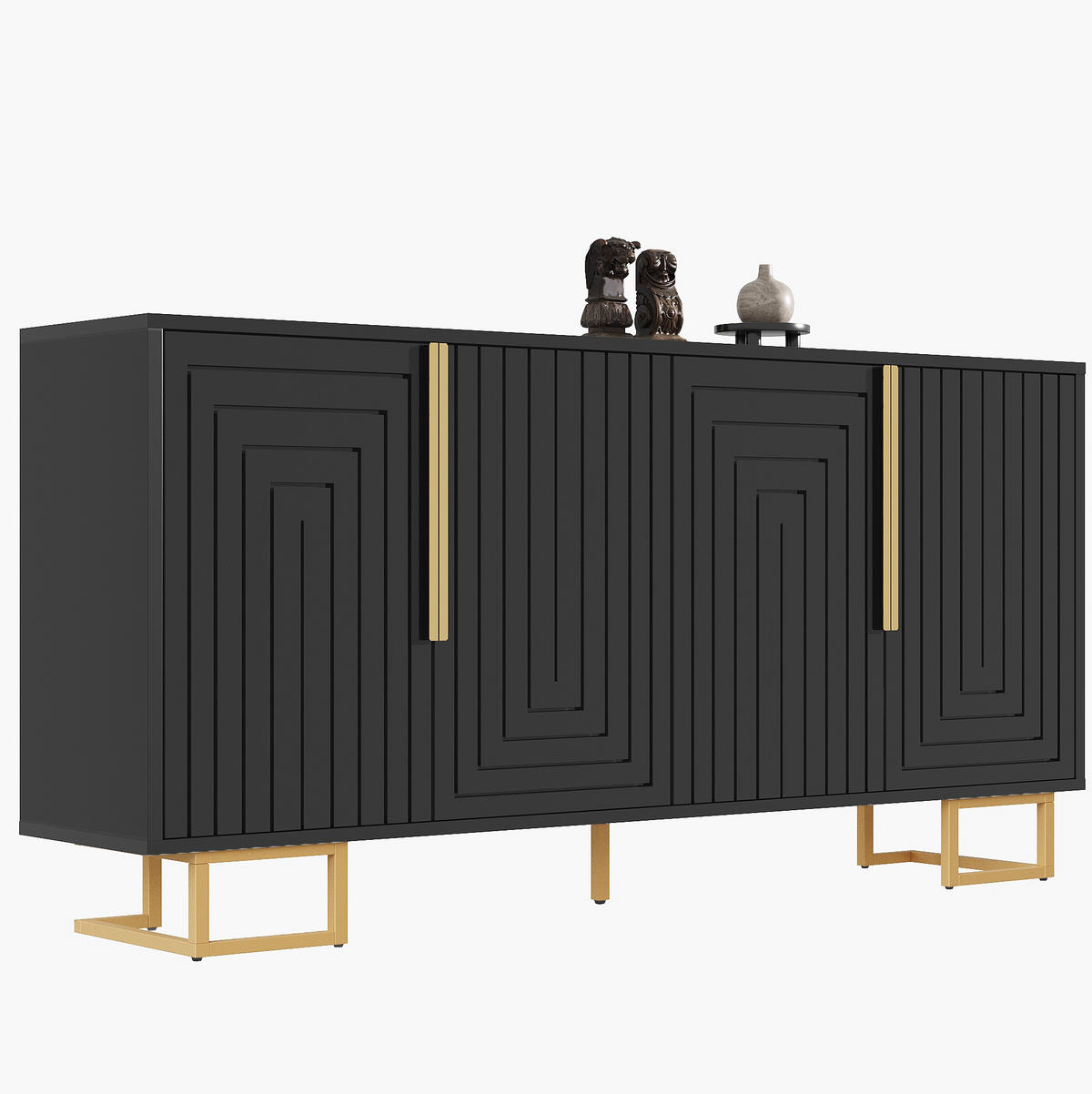BUFFETSCHRANK 76/42/180 cm mit 4 Türen, höhenverstellbaren Böden und Metallgriffen aus MDF, Weiß Hochglanz - Weiß, Holzwerkstoff (42/180/76cm) - Redom