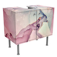 WASCHBECKENUNTERSCHRANK Aquarell Pastell Rosa mit Gold 60/55/35 cm - Pastellblau, Holzwerkstoff (60/55/35cm) - Bilderwelten