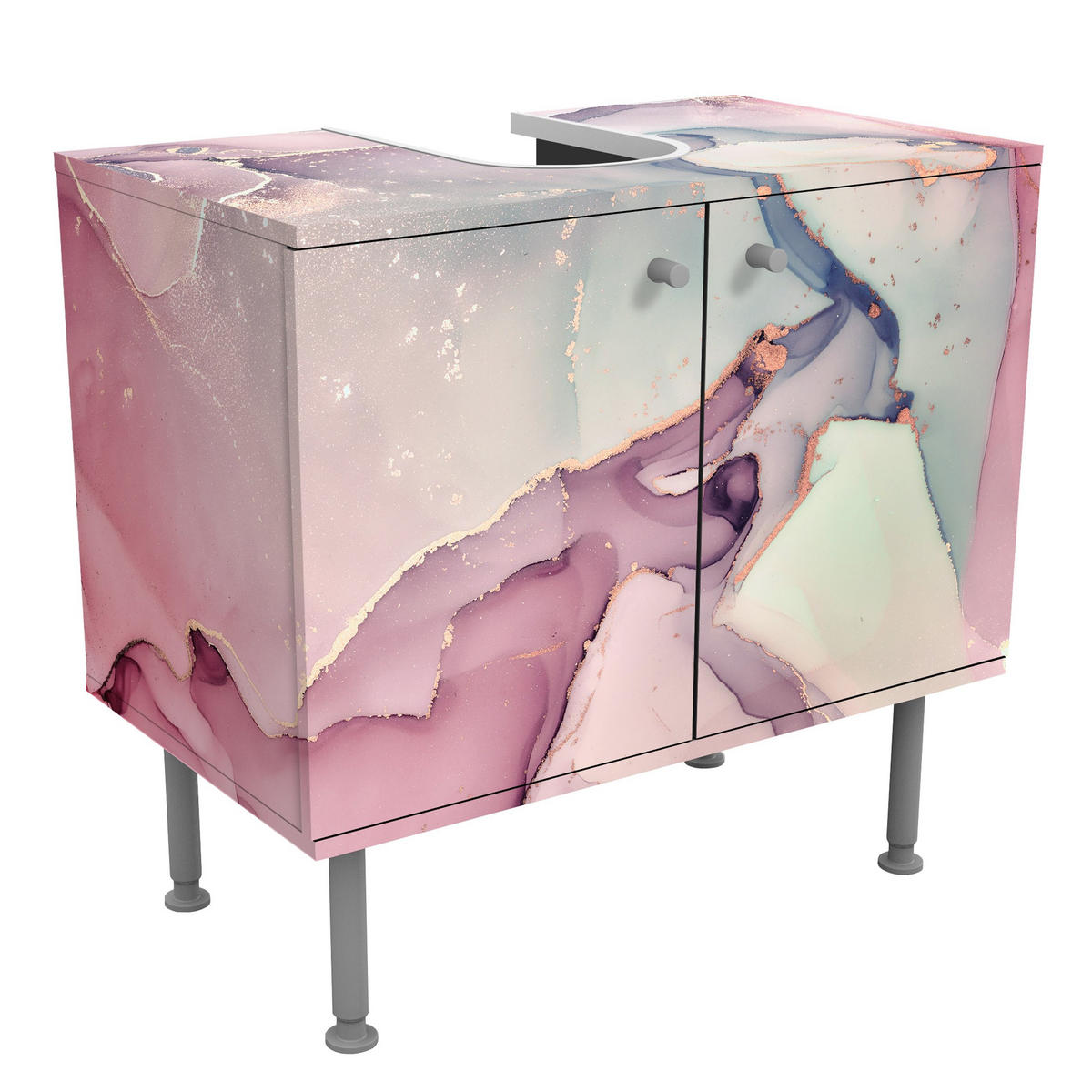WASCHBECKENUNTERSCHRANK Aquarell Pastell Rosa mit Gold 60/55/35 cm - Pastellblau, Holzwerkstoff (60/55/35cm) - Bilderwelten