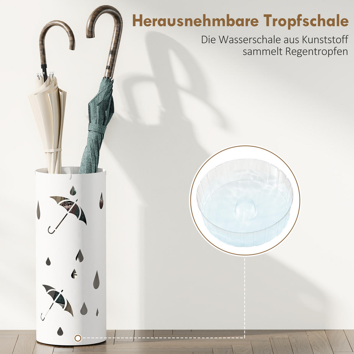 SCHIRMHALTER Stahl Weiß - Weiß, Metall (17/41/17cm) - HOMCOM