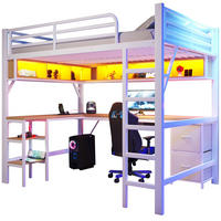 HOCHBETT aus Metall und MDF 140x200 cm Weiß mit Schreibtisch, Regal, Schrank, USB und LED-Beleuchtung - Weiß, Holzwerkstoff (140/200cm) - Modfu