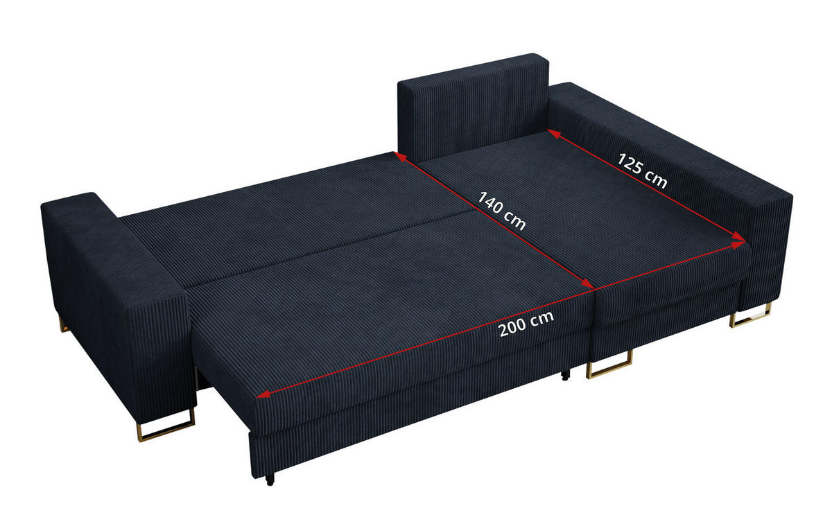 ECKSOFA Dorian Cord Dunkelblau - Goldfarben/Dunkelblau, Textil/Metall (242/138cm) - MKS
