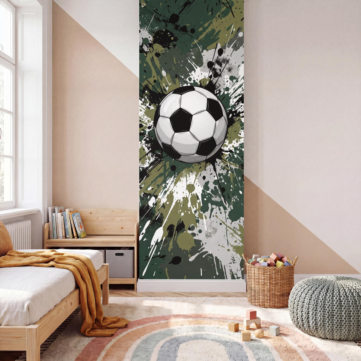 KINDERTAPETE - Fußball - Farbe - Spritzer - Grün - 100x280 cm - Dunkelgrün, Papier (100/280cm) - OnlyWow
