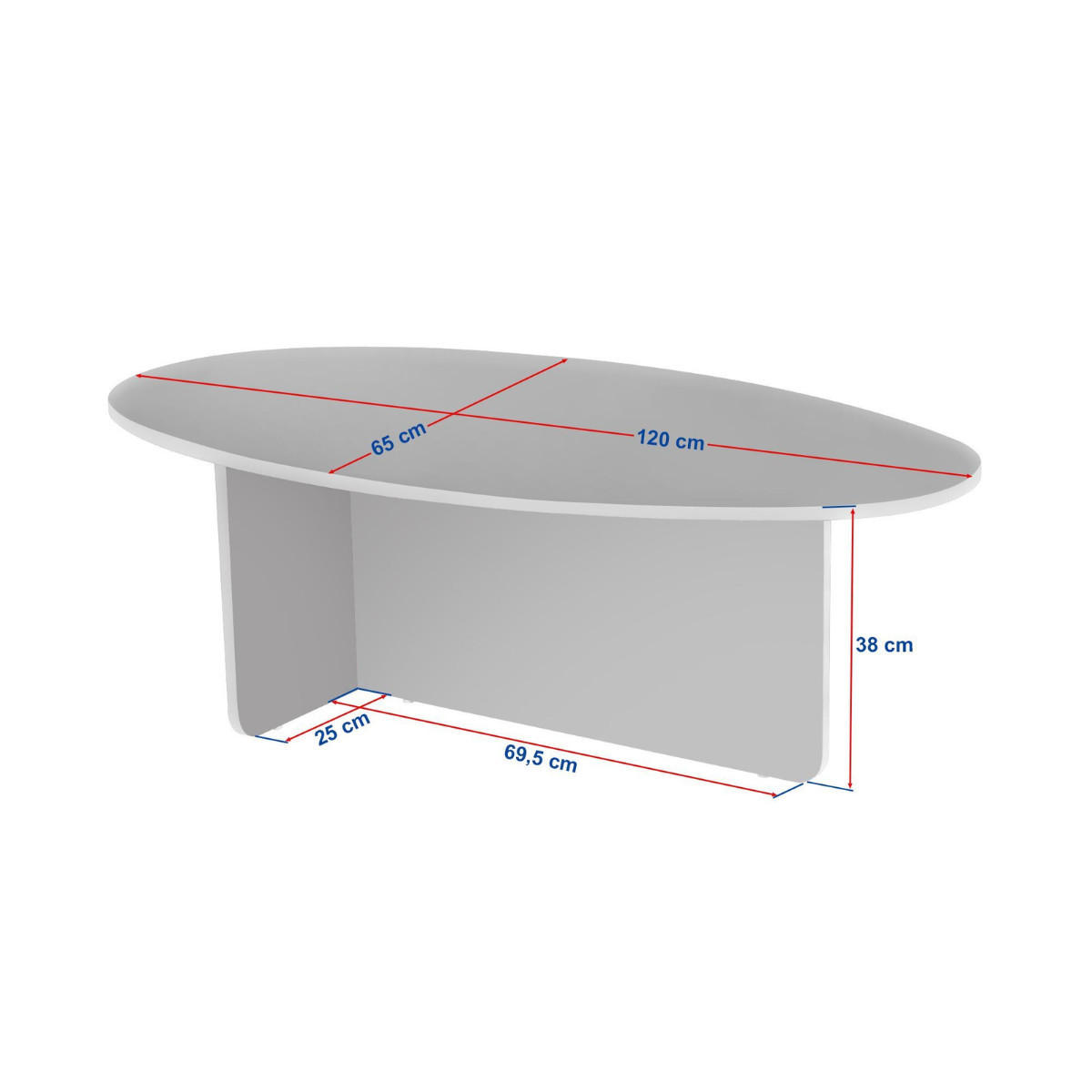 COUCHTISCH mit ovaler Platte L125 cm 65/120/40 cm - Eichefarben, Holzwerkstoff (70/65/40cm) - Calicosy