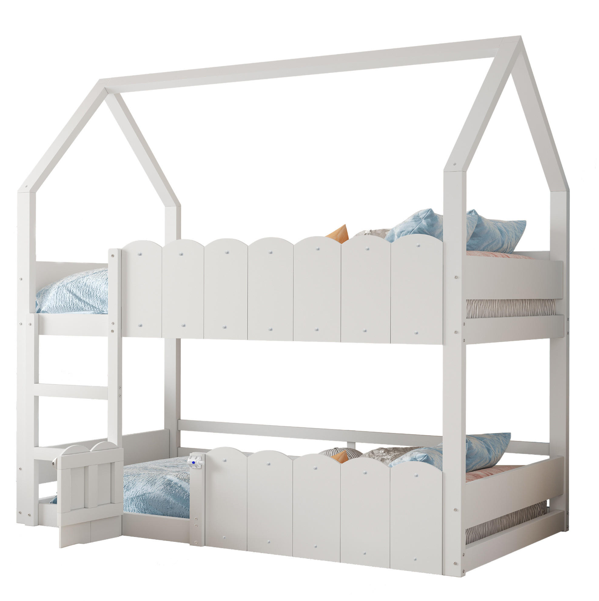 HOCHBETT Hausdesign 90/200 cm Weiß mit Lattenrost - Weiß, Holz (90/200cm) - MIVRAY