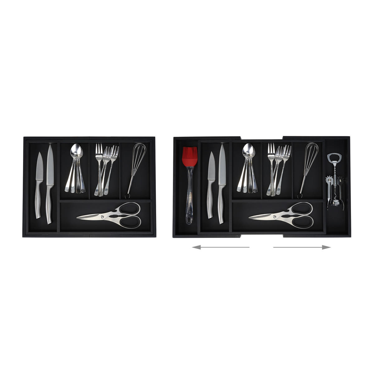 BESTECKKASTEN - Schwarz, Holz/Holzwerkstoff (49/5/28cm) - Relaxdays