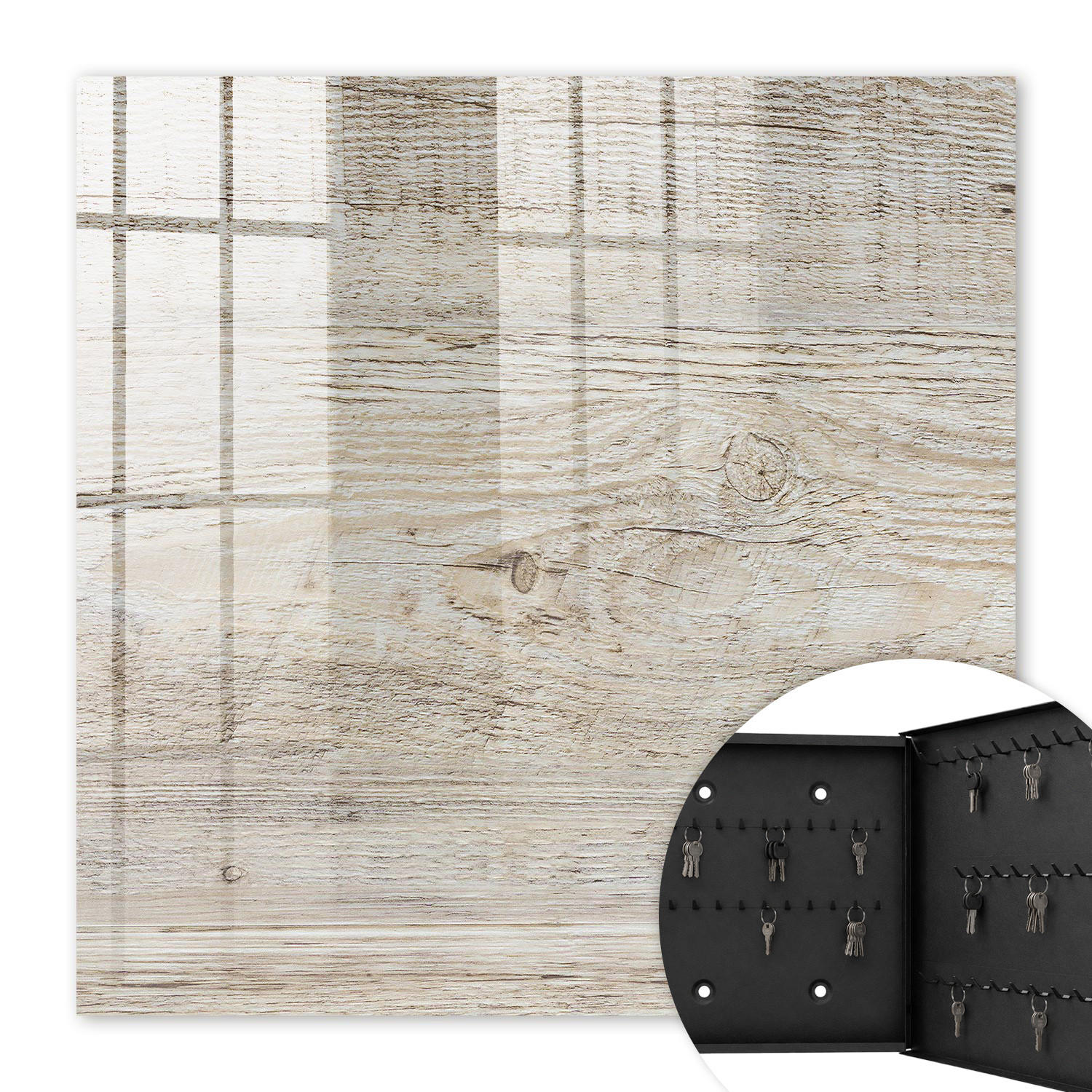 SCHLÜSSELBOX Schwarz 30x30 cm- Türöffnung nach rechts - Holzstruktur - Beige, Metall (30/30/5cm) - TULUP