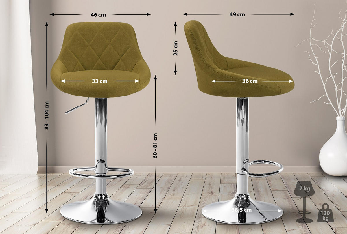 BARHOCKER Stoff grün - Chromfarben/Grün, Textil/Metall (46/83/49cm) - CLP
