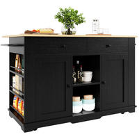 KÜCHENINSEL 151,5/91,7/59,7 cm Schwarz/Natur aus MDF und Metall mit klappbarer Tischplatte und Steckdose - Schwarz, Holzwerkstoff (59.7/91.7/151.5cm) - OKMYHOME