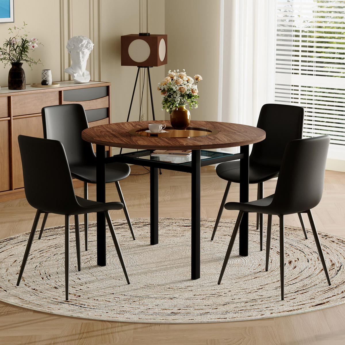 TISCHGRUPPE 5-tlg 4 Personen Holzoptik Braun - Schwarz, Holz/Metall (63/22/113.5cm) - Raelunyi