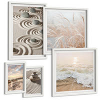 BILDER SET 5er Set - 50x50 cm & 20x30 cm & 40x60 cm Weißer Rahmen - Blumen im Wasser des Buddha-Wasserfalls - Weiß, Kunststoff (40/60cm) - TULUP