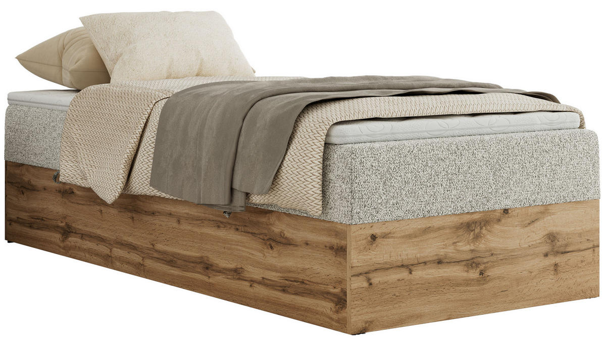 BOXBETT WOOD ZERO 90/200 - Hellgrau Struktur - H3 - Topper T25 - Hellgrau, Textil (90/200cm) - MKS