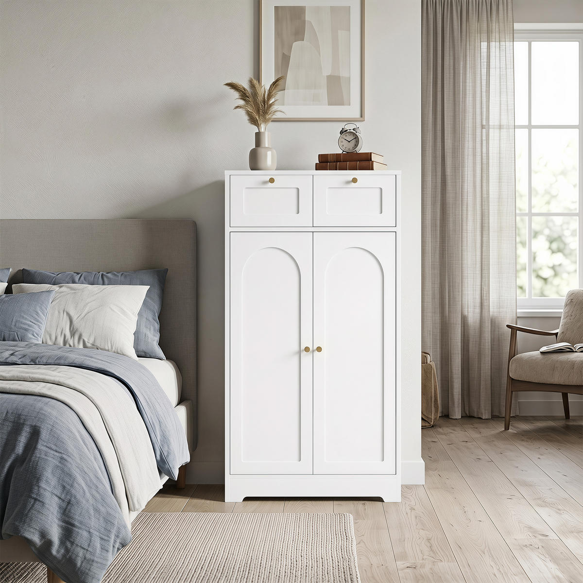 BADEZIMMERSCHRANK Spanplatte MDF Weiß - Goldfarben/Weiß, Holzwerkstoff/Metall (30/108/60cm) - HOMCOM