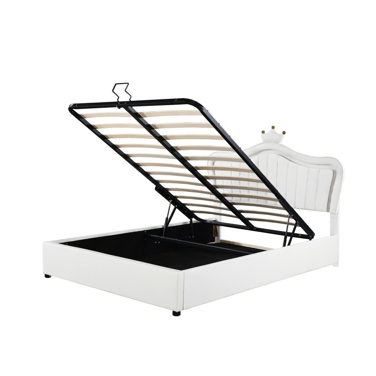 POLSTERBETT 140/200 cm weiß hydraulisches Stauraumbett mit LED-Beleuchtung und verstellbarem Kopfteil - Weiß, Textil (140/200cm) - OKWISH