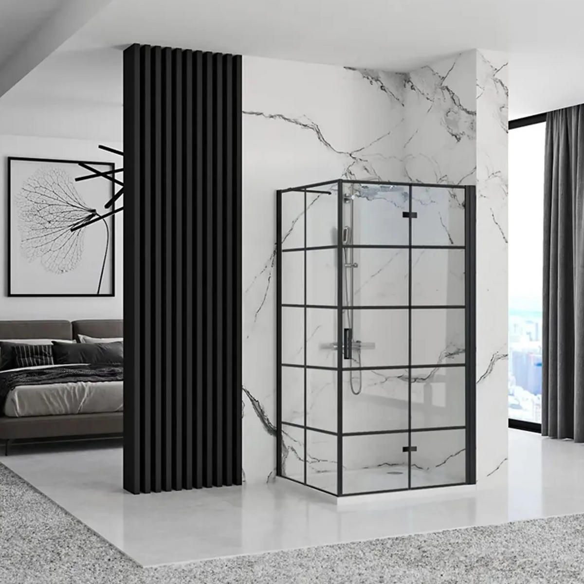DUSCHKABINE Rea Molier Black 100x90 - Schwarz, Glas (100/90/190cm) - REA