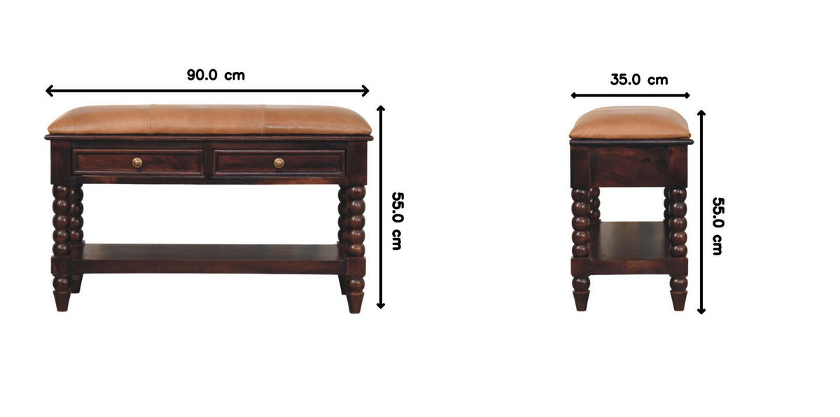 LAVICA s povrchovou úpravou Wine-Wood-Oak, 2 zásuvky, 1 veľká otvorená priehradka, koža, hnedá - hnedá, kov/drevo (90/55/35cm) - Artisan Furniture