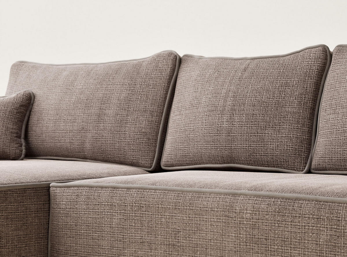 ECKSOFA MIT SCHLAFFUNKTION Modo Hellbraun Chenille-Stoff - Links Seite - Schwarz/Braun, Holz/Holzwerkstoff (185/294cm) - Maison de Reve