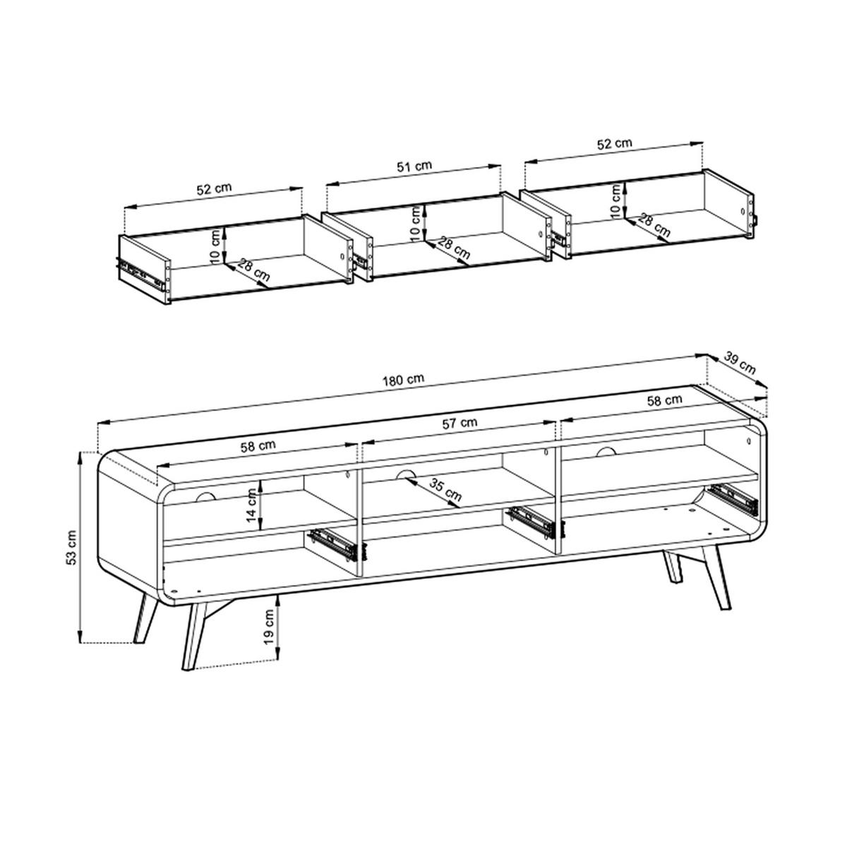 TV-SCHRANK Elio 180x52x39 cm - Lowboard mit Stauraum - Tv Ständer aus Laminierter Spanplatte - Eiche hell Farbe - Eichefarben, Holzwerkstoff (158/52/38cm) - Chilly