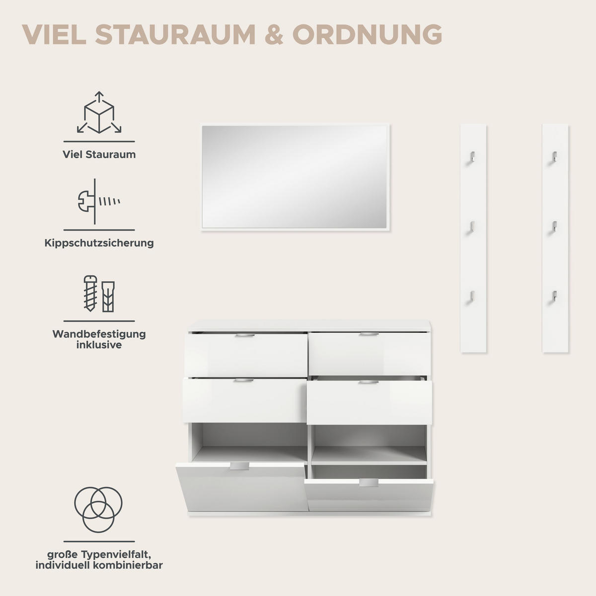 GARDEROBE Systemmöbel Projekt X 4tlg. Kombination, ca.82x191x34cm - Weiß, Holzwerkstoff (171/191/37cm)