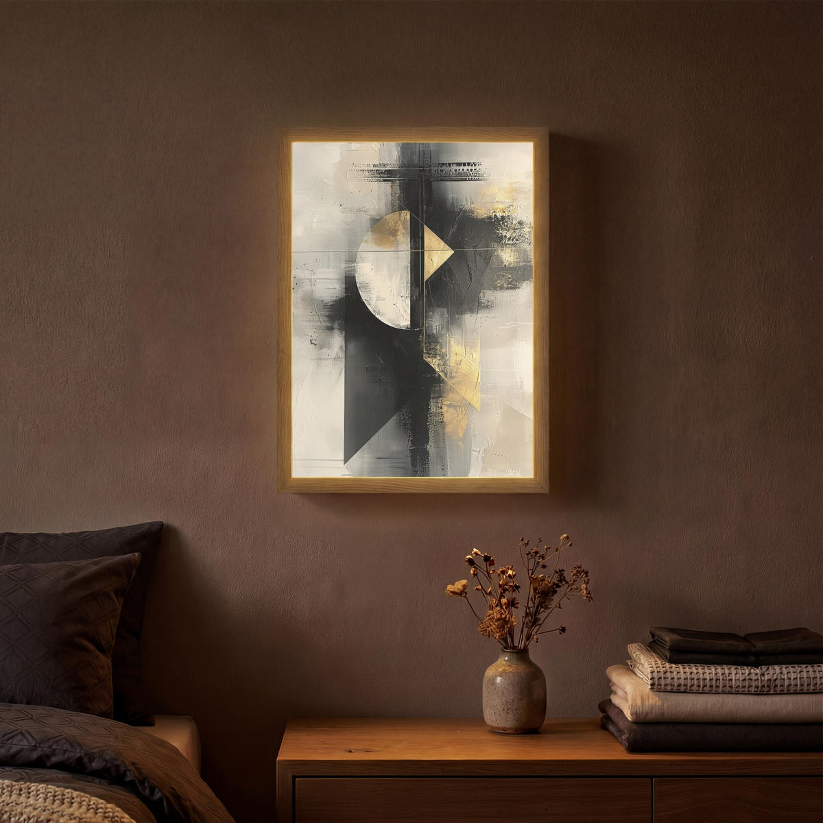 WANDLEUCHTE MIT AKKU Abstrakt - Schwarz - Farbe - Modern 30x40 cm - Grau, Holzwerkstoff (30/40/8cm) - OnlyWow