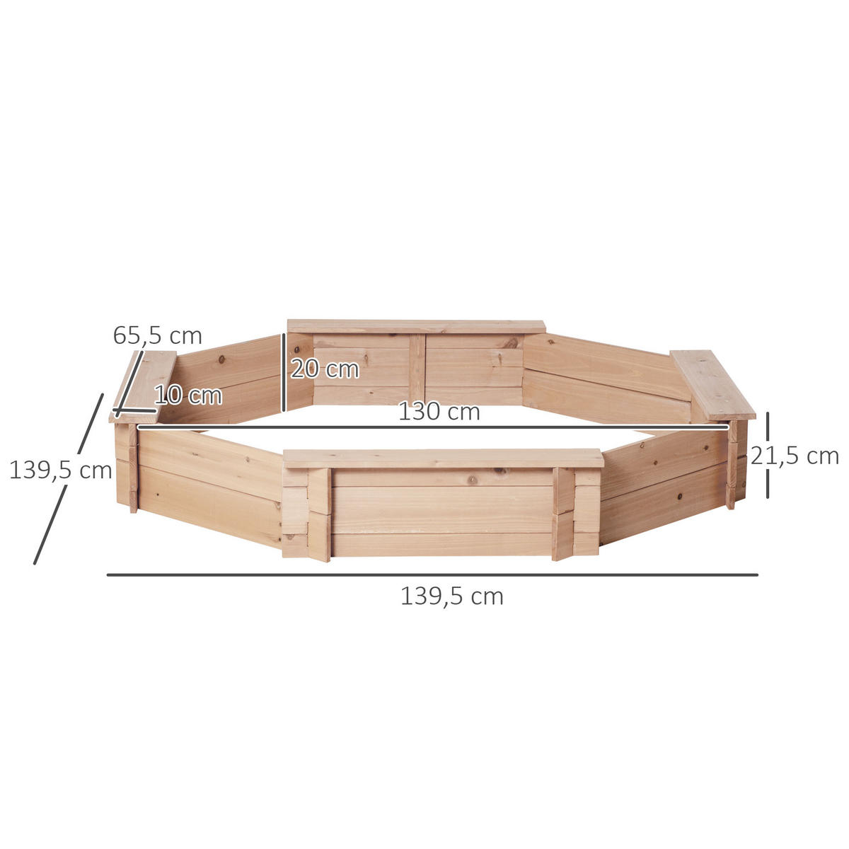 SANDKASTEN DE-18758 achteckig mit 4 Bänken & Abdeckung Naturholz - Naturfarben, Holzwerkstoff (139.5/139.5/21.5cm) - ComfortXL