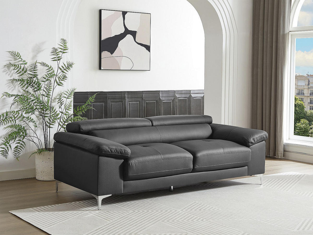 LEDERSOFA 3-Sitzer - Anthrazit - SOLANGE - Anthrazit, Leder (210/73/103cm) - Vente-Unique