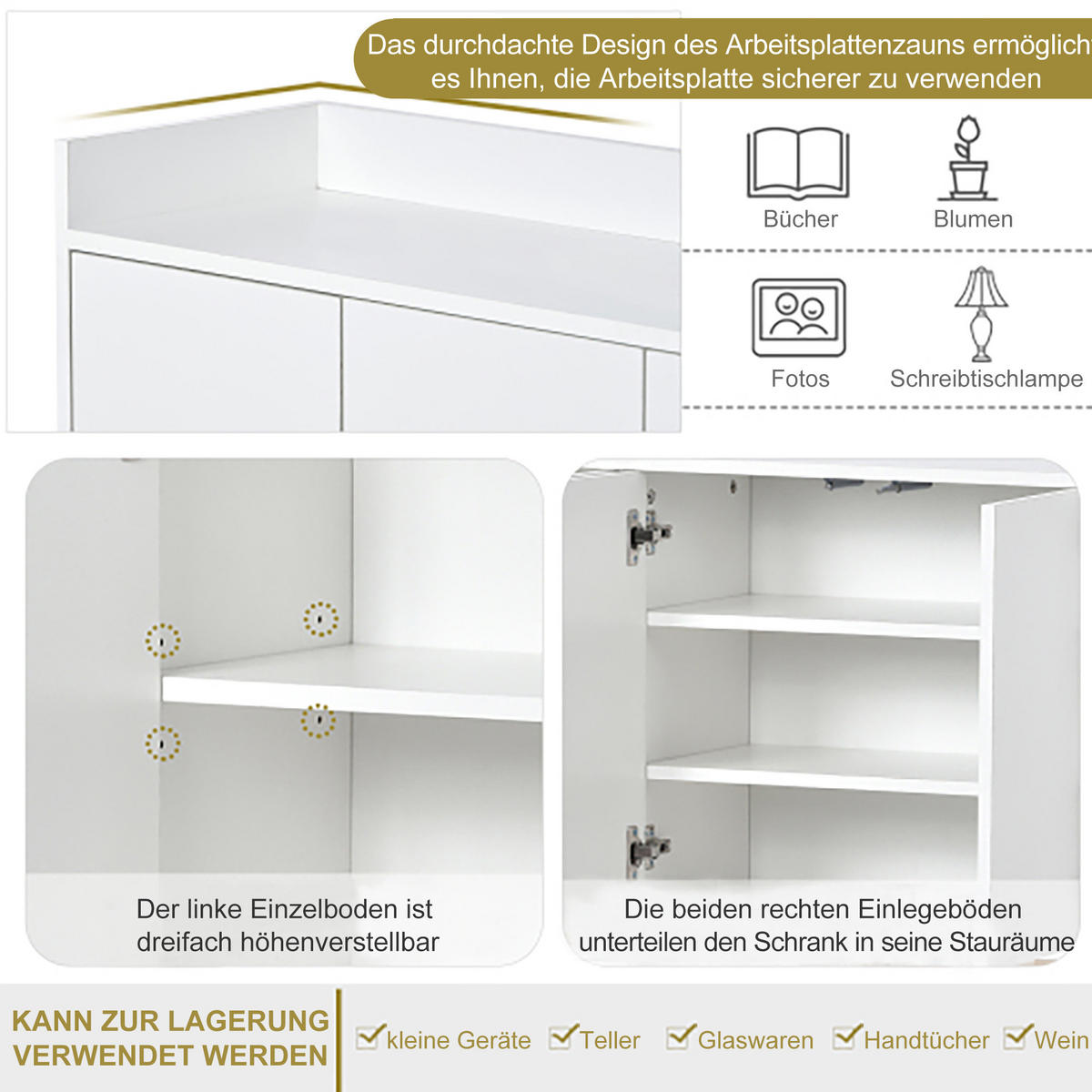 SIDEBOARD 120/30/80 cm mit 4 Türen, verstellbaren Einlegeböden und Push-to-open, MDF/Spanplatte, Weiß - Weiß, Holzwerkstoff (120/80/30cm) - Redom