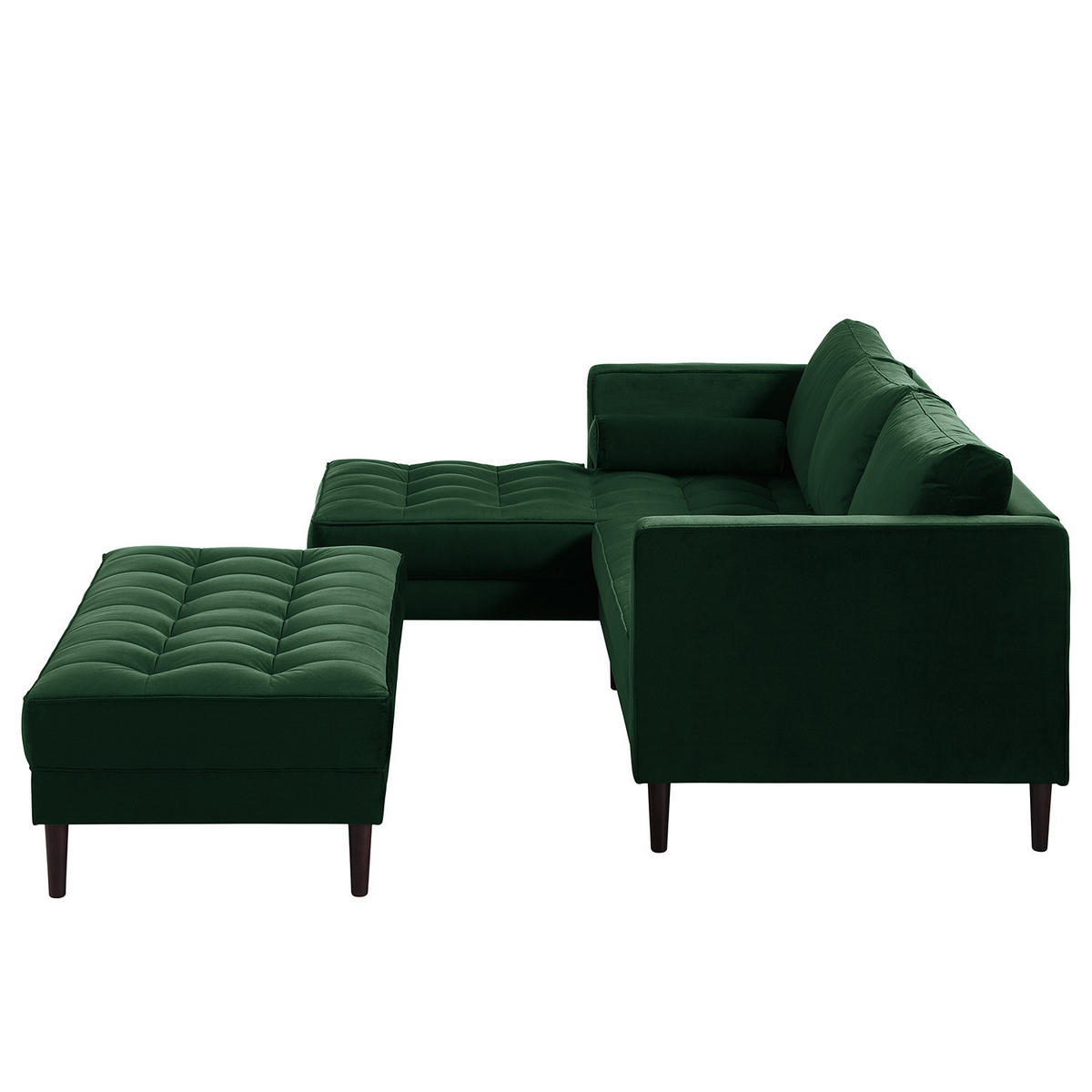 ECKSOFA - Samt - Dunkelgrün/Dunkelbraun, Birkenholz/Textil (201/155cm) - home24