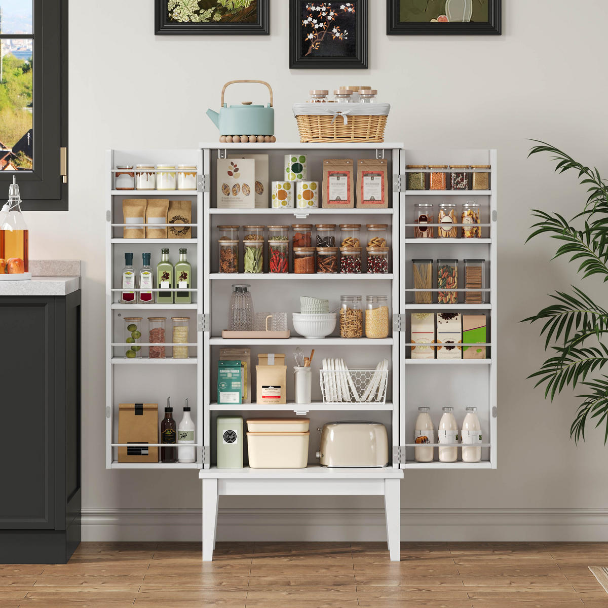 SIDEBOARD in Weiß mit 2-Tür-Aufbewahrungsschrank für Küchen, Wohnzimmer und Flur, B59/T30/H120 cm - Weiß, Holzwerkstoff (59/120/30cm) - STILVORA