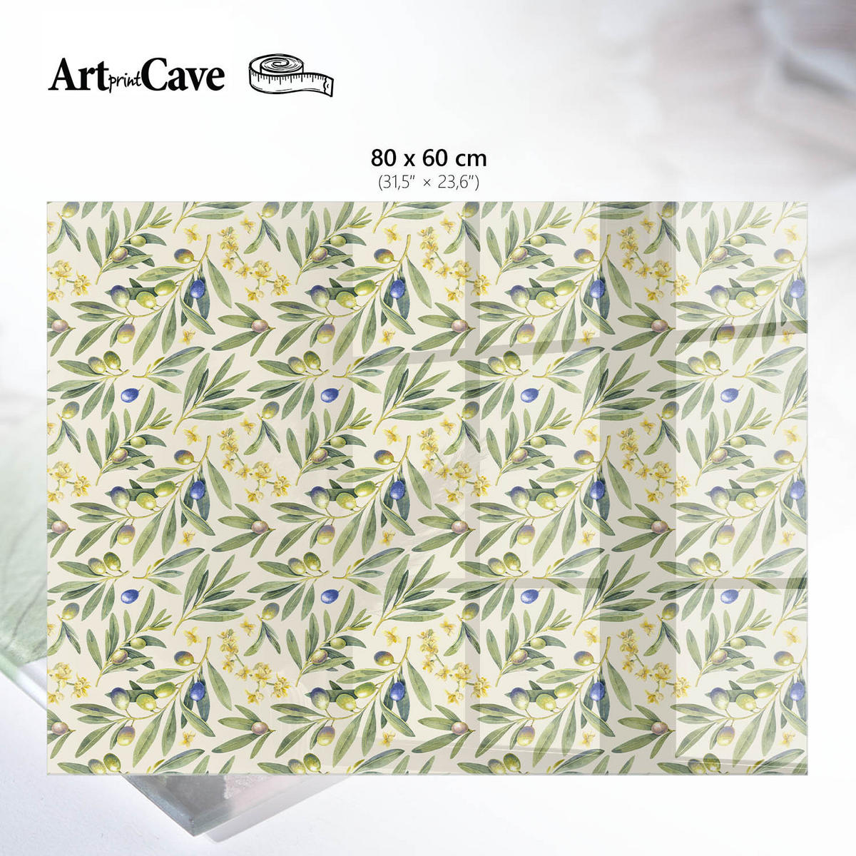 GLASPLATTE 80x60 cm – Olivenblätter - Beige, Glas (0.4/80/60cm) - ArtPrintCave