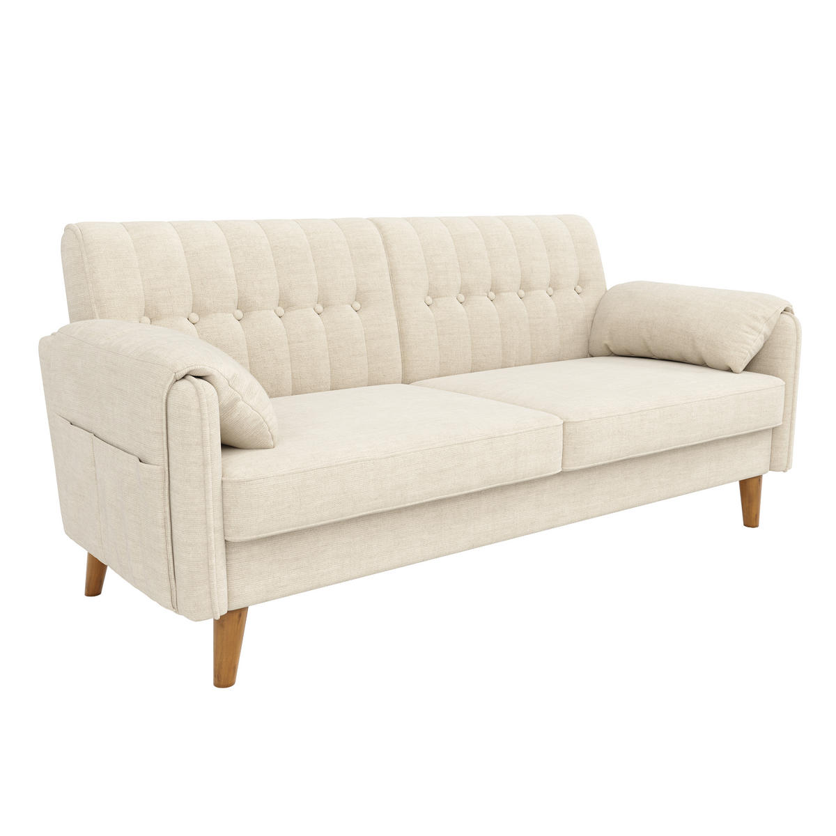 SOFA 2-Sitzer, Beige, Chenille, Stepplehne, Seitentaschen - Beige, Textil (79/85.5/161.5cm)
