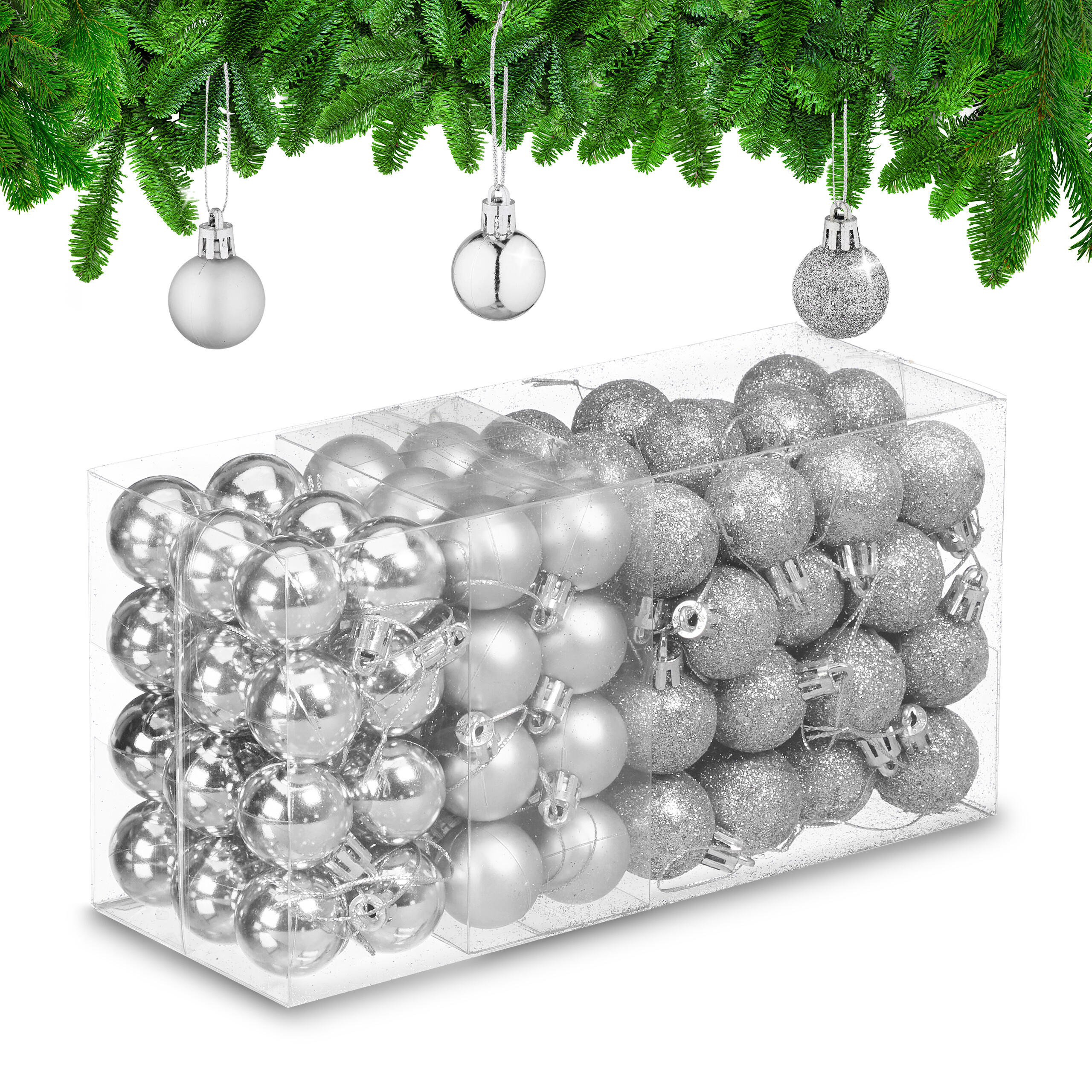 96-TLG.WEIHNACHTSKUGELN-SET - Silberfarben, Kunststoff (3/4/3cm) - Relaxdays