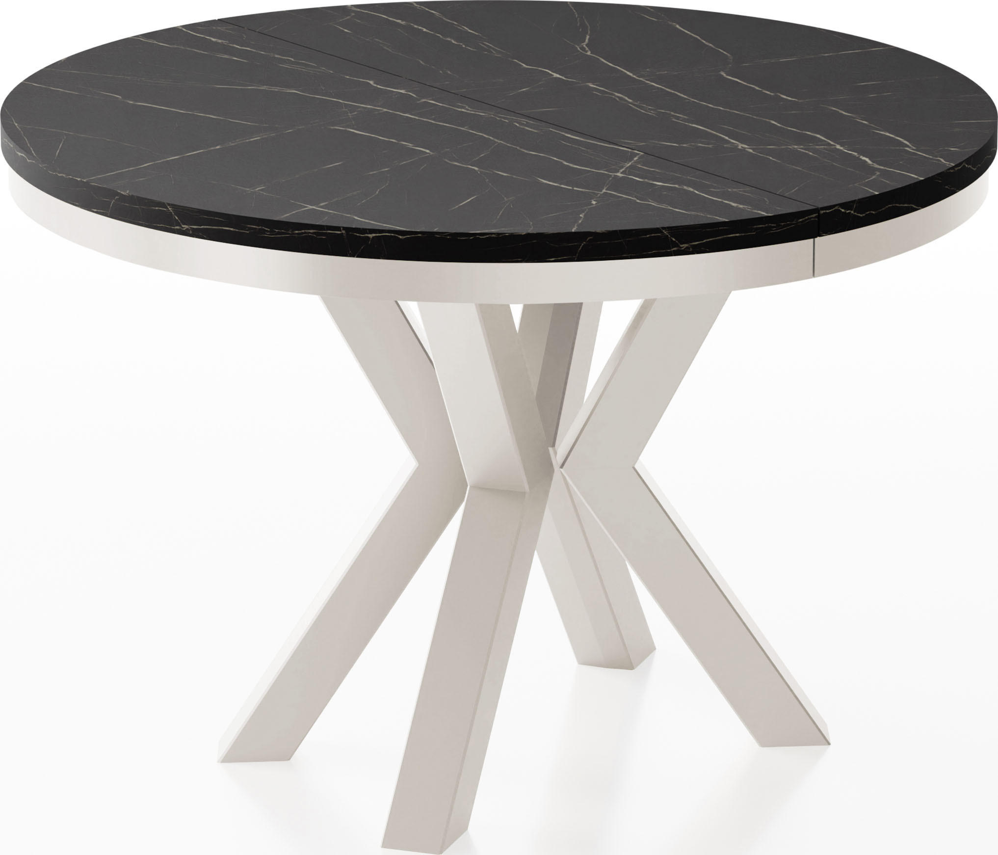 ESSTISCH Clara Beige Cashmere runder ausziehbarer, Marmor Schwarz 120-200/120/76 cm - Kaschmir/Anthrazit, Holzwerkstoff/Metall (120/120/76cm) - WFL GROUP