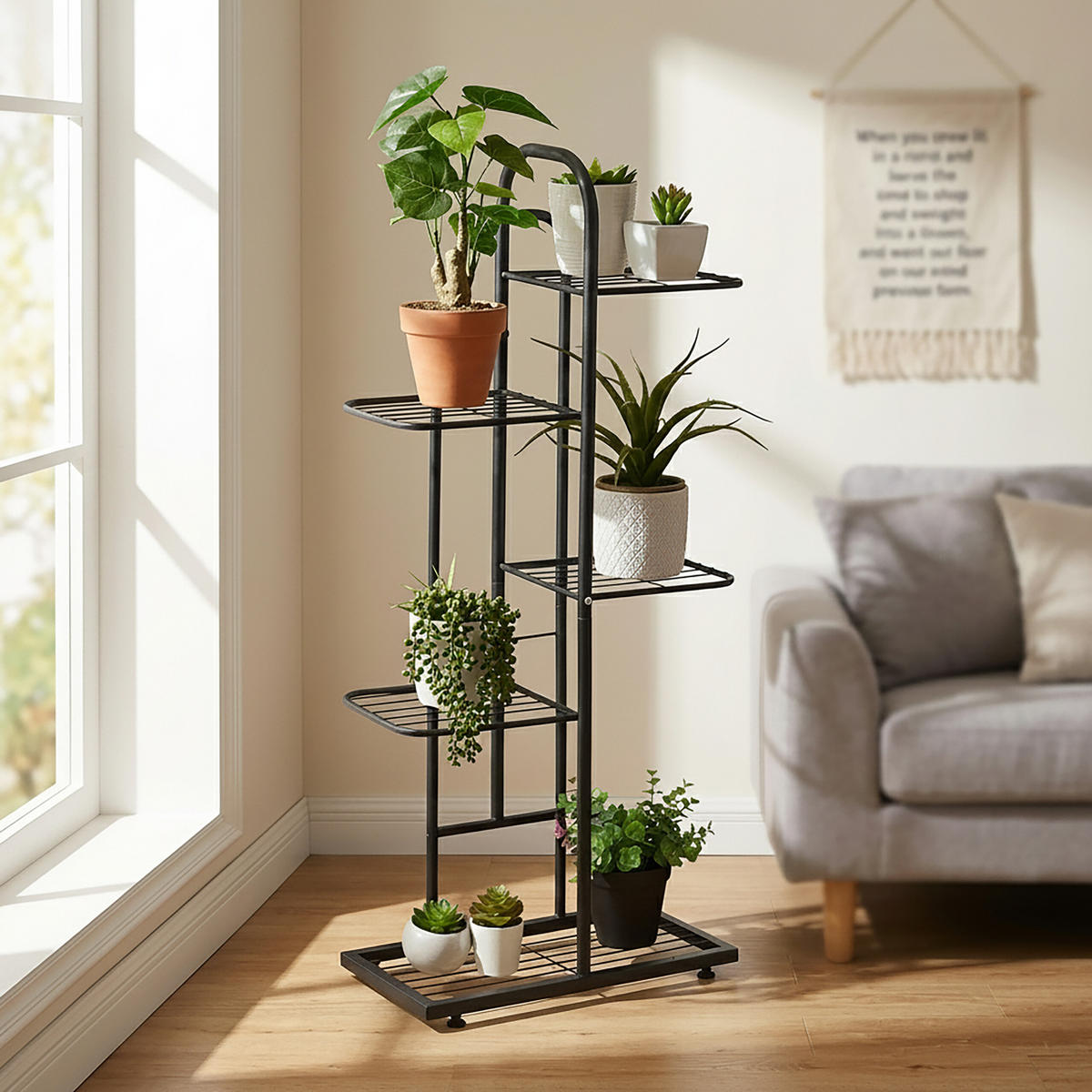 PFLANZENSTÄNDER Schwarz 5 Ablagen Stahl - Schwarz, Metall (45/96/22cm) - Relaxdays