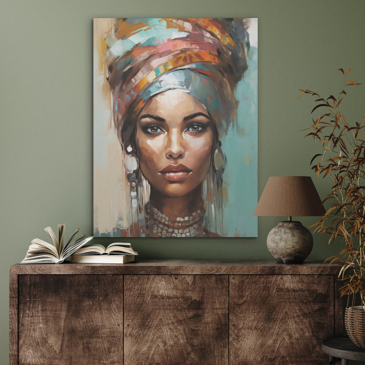 AKUSTIKPANEEL Frau - Kunst - Schmuck - Porträt 60x80 cm - Blaugrau, Textil (60/0.9/80cm) - MuchoWow