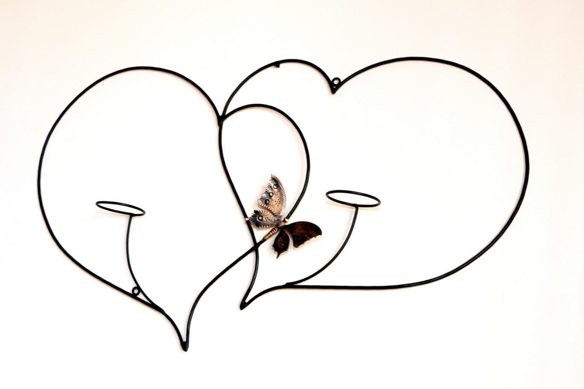 WANDTEELICHTHALTER DOPPELHERZ 65 cm aus Metall - Schwarz, Metall (40cm) - DanDiBo