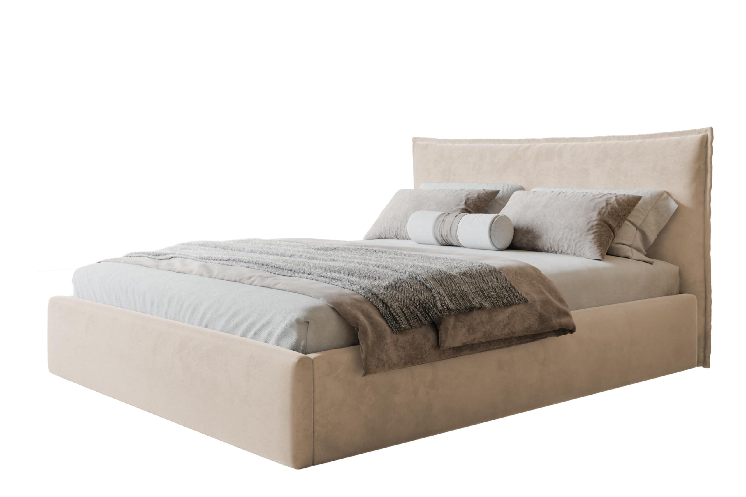 BETT 90x200 - Polsterbett mit Bettkasten und Holzrahmen - Modern Betten - Amor-Samtstoff - Kollektion Rimini - Beige - Beige, Holz/Textil (90/200cm) - Alpi-Möbel