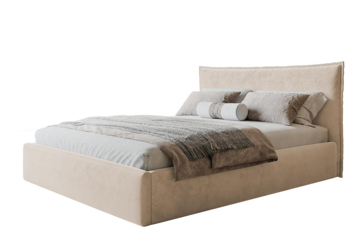 BETT 90x200 - Polsterbett mit Bettkasten und Holzrahmen - Modern Betten - Amor-Samtstoff - Kollektion Rimini - Beige - Beige, Holz/Textil (90/200cm) - Alpi-Möbel
