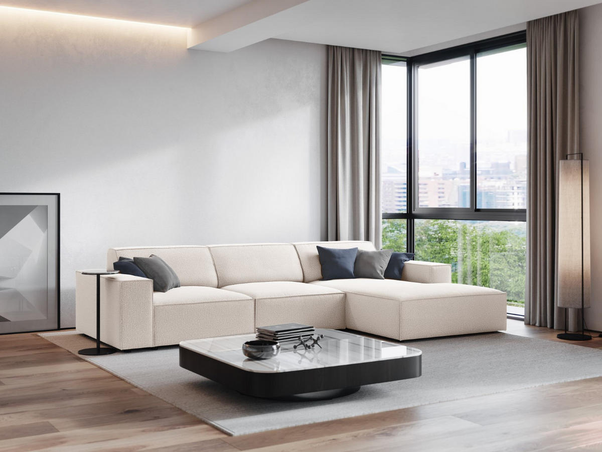 ECKSOFA rechts Jodie aus strukturiertem Stoff leichtes beige 4 Sitzplätze - Beige, Textil (166/284cm) - Micadoni