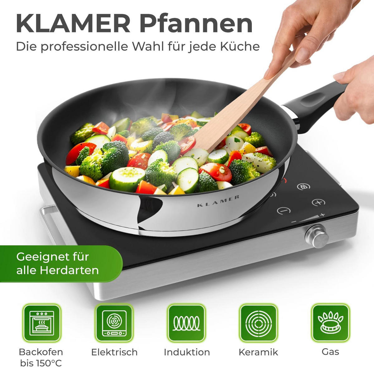 PFANNE Bratpfanne 24 cm Edelstahl Induktion - Edelstahlfarben, Metall (24cm) - KLAMER