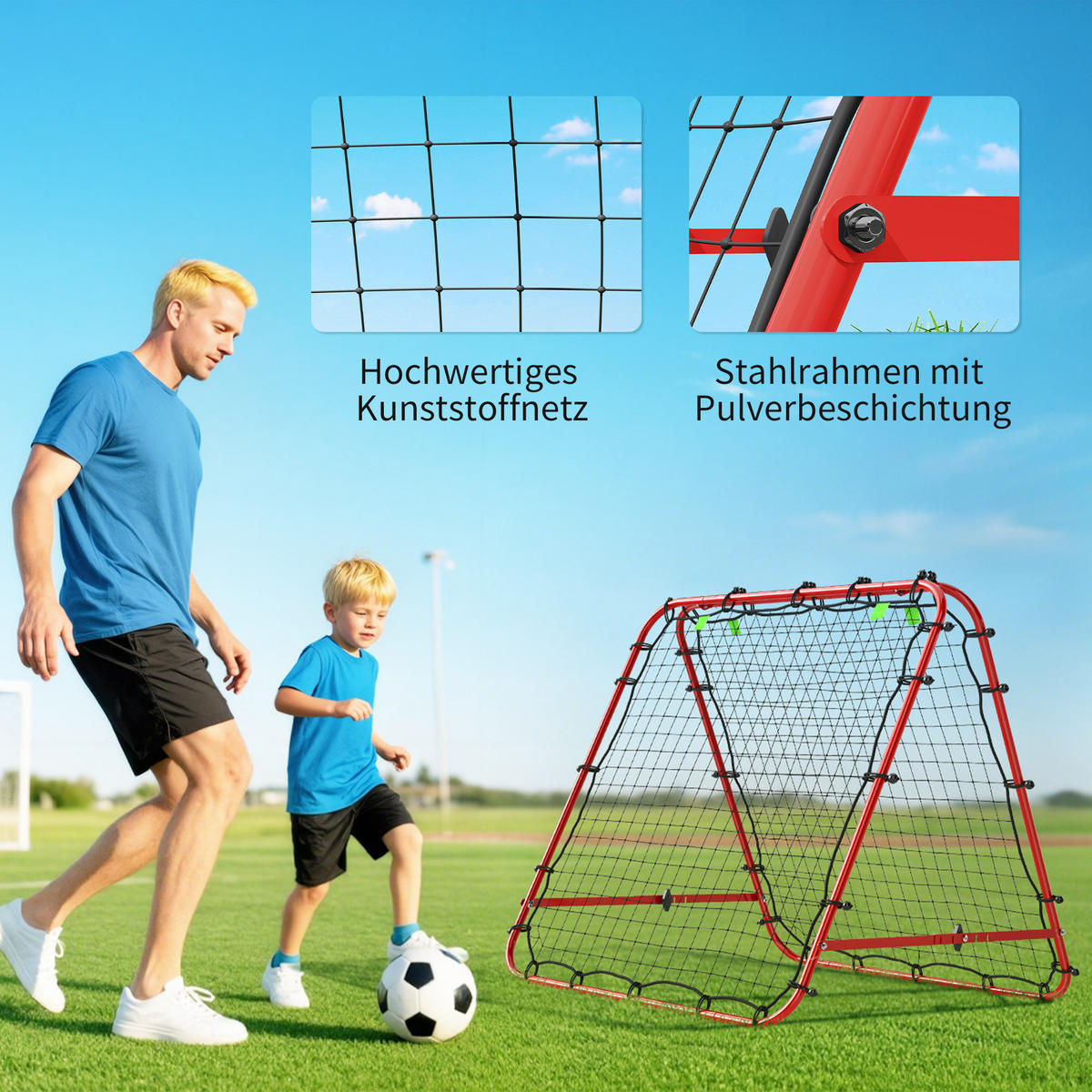 FUSSBALLTOR DE-10446 verstellbar, klappbar, 100x68-95 cm Rot - Rot, Metall (95/100cm) - ComfortXL
