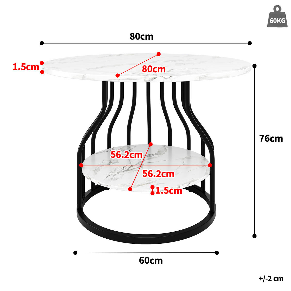 ESSTISCH 80x80x76 cm in Weiß und Schwarz aus MDF mit Marmoroptik und Stauraum - Weiß, Holzwerkstoff (80/80/76cm) - Modfu