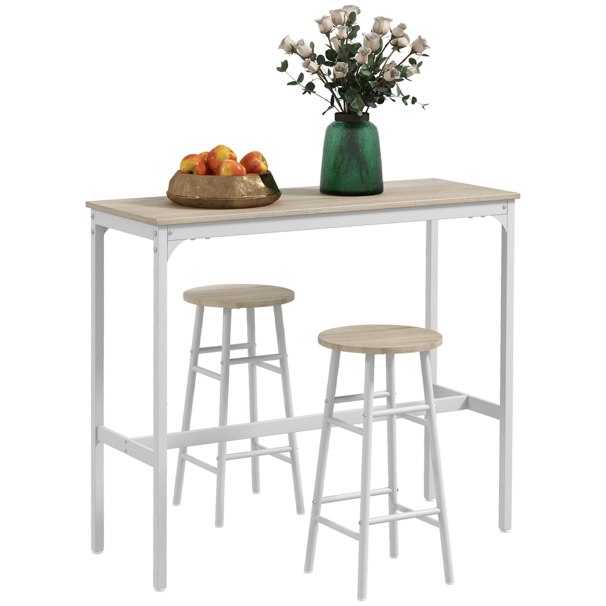 BARTISCH-SET DE-14727 2 Hocker mit Fußstütze Holzoptik/Weiß - Eichefarben, Holzwerkstoff (105/40/90cm) - ComfortXL