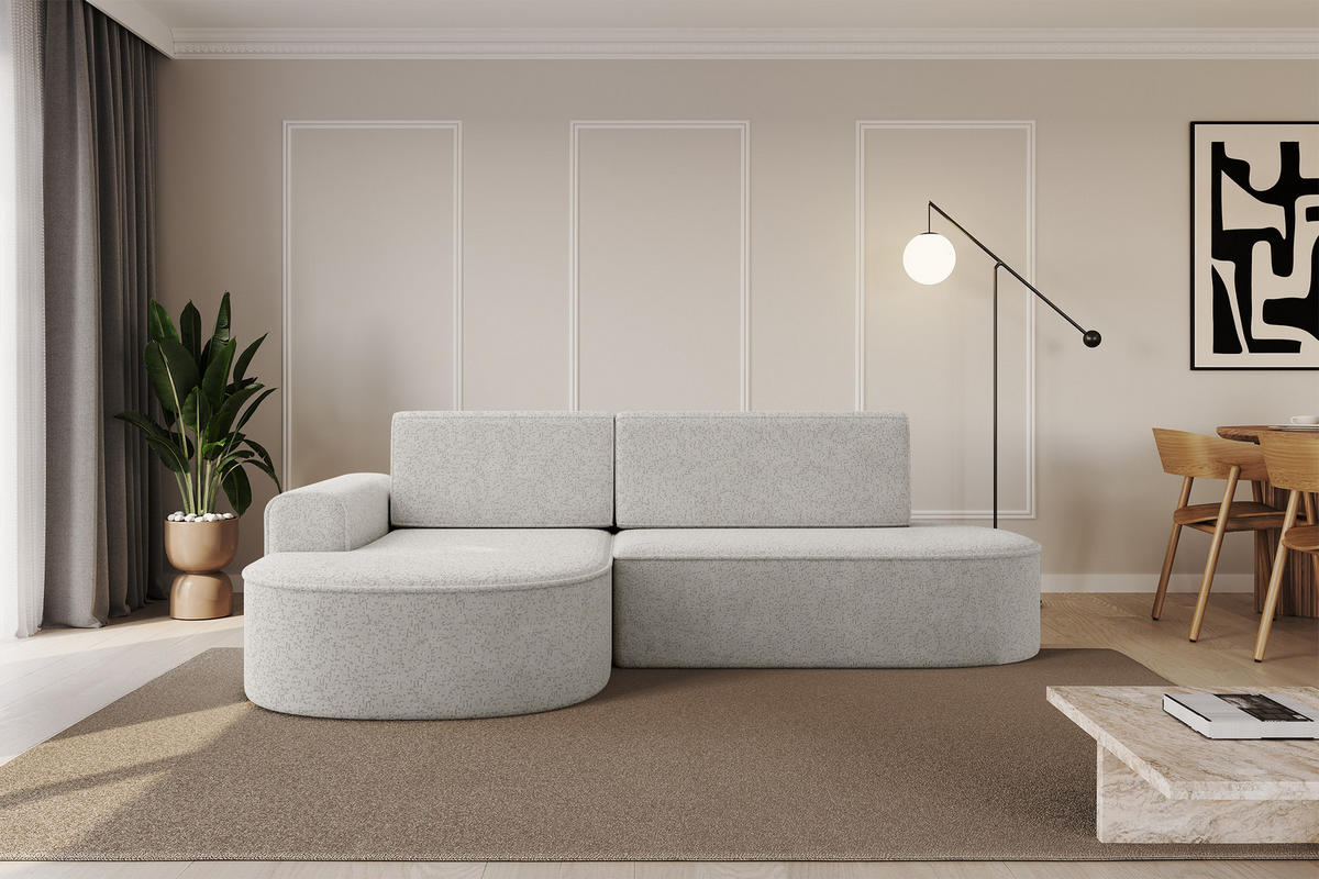ECKSOFA mit Schlaffunktion und Bettkasten Ottomane Links MARI-L1-S - 283x167x85 cm Hellgrau Tissu - Hellgrau/Schwarz, Holzwerkstoff/Kunststoff (283/167cm) - ALTDECOR
