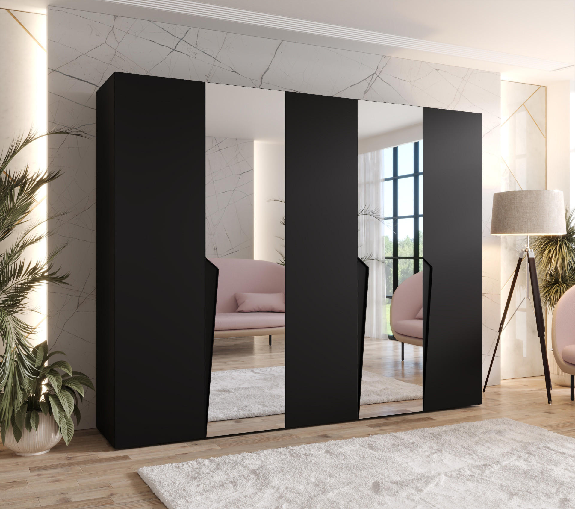 DREHTÜRENSCHRANK 202/250/52 5-türig - Schwarz, Holz/Metall (250/202/52cm) - Abiks Möbel